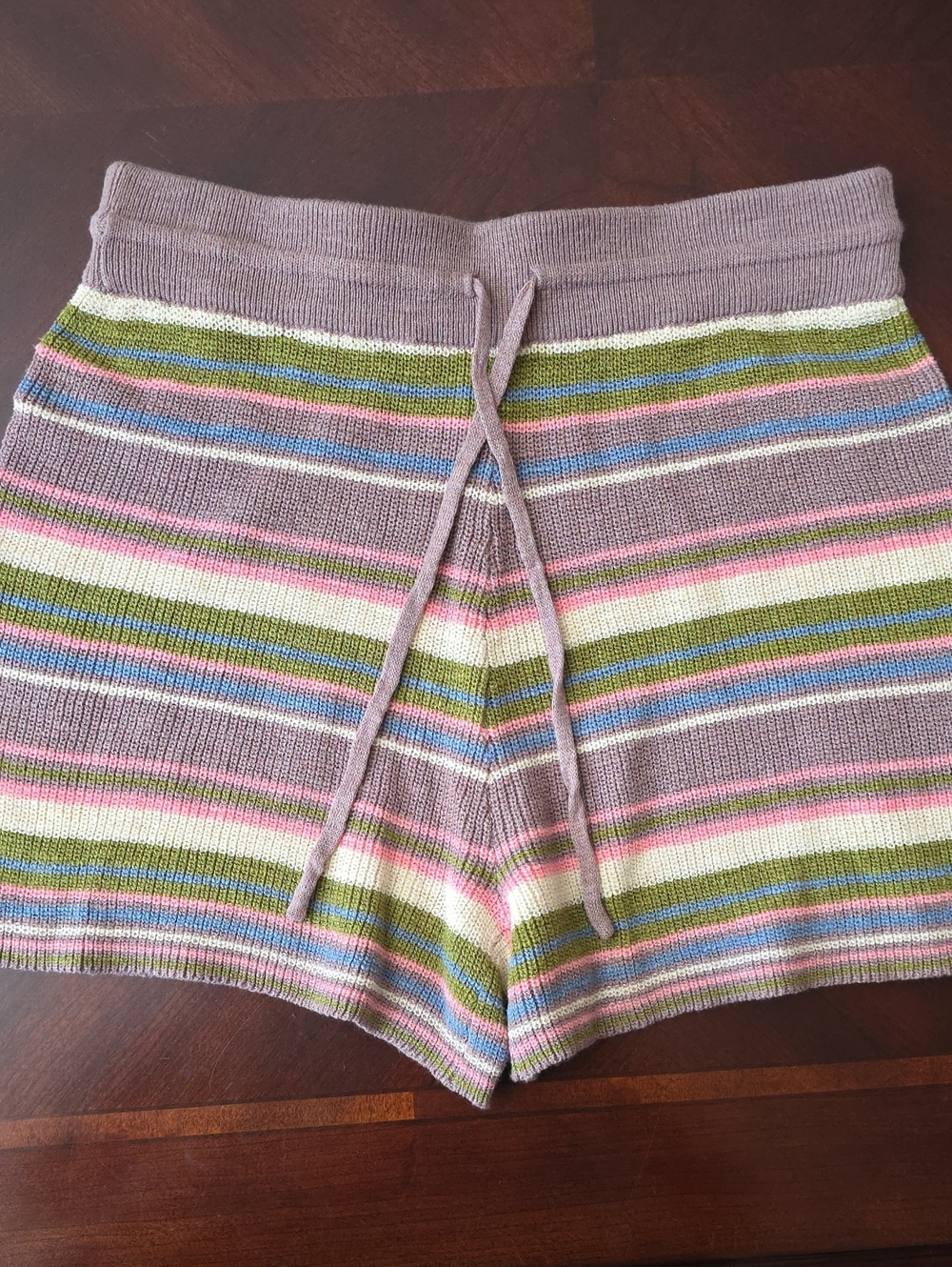NATURAL LIFE Striped Knit Shorts Mauve, Olive, Pink & Blue Accents